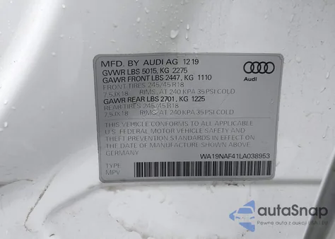 2020 Audi A4 Allroad Prestige 45 Tfsi Quattro S Tronic из США, поврежденный, VIN WA19NAF41LA038953